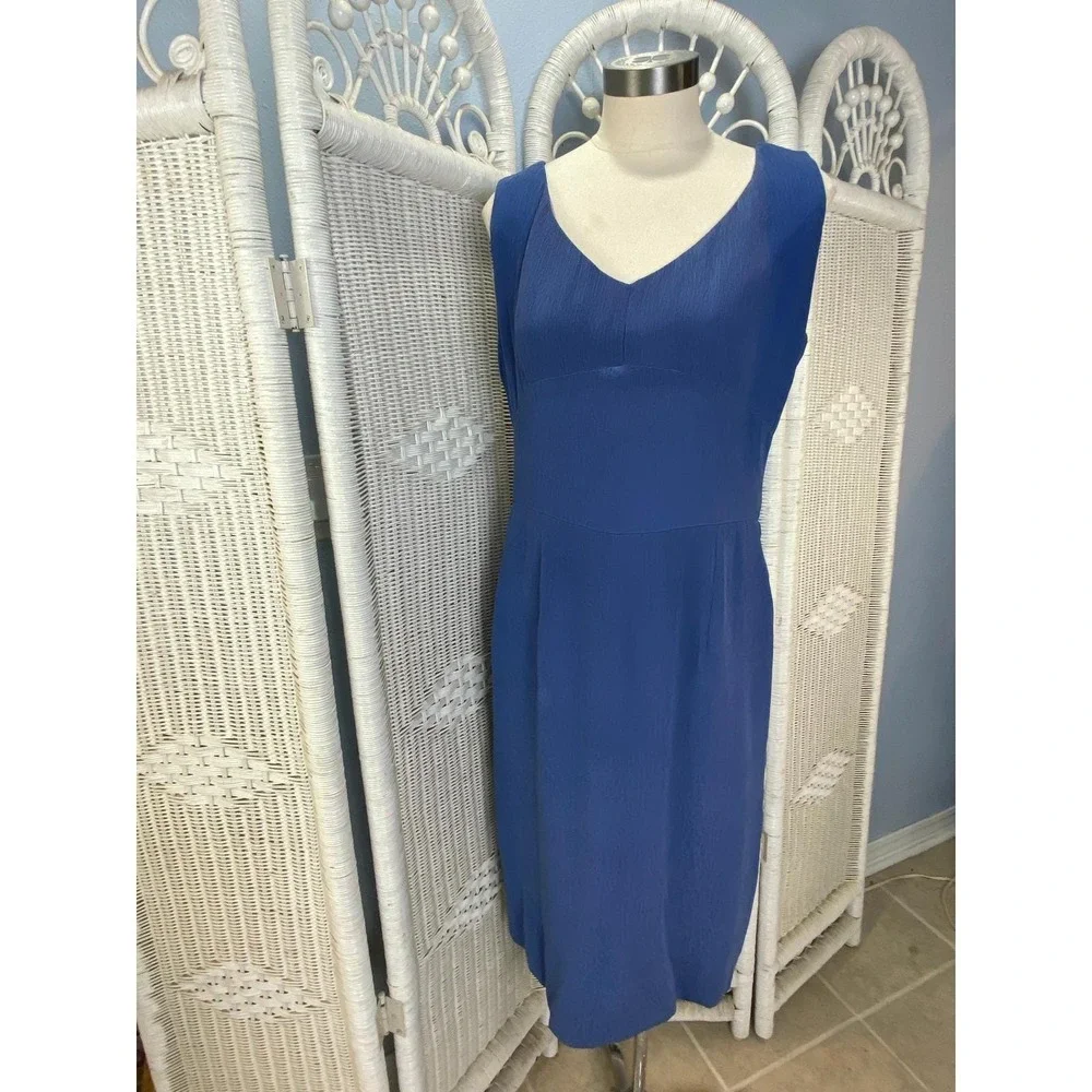 100% Silk Crinkle Dress Periwinkle Blue‎ Vintage M Kashka's of Milwaukee